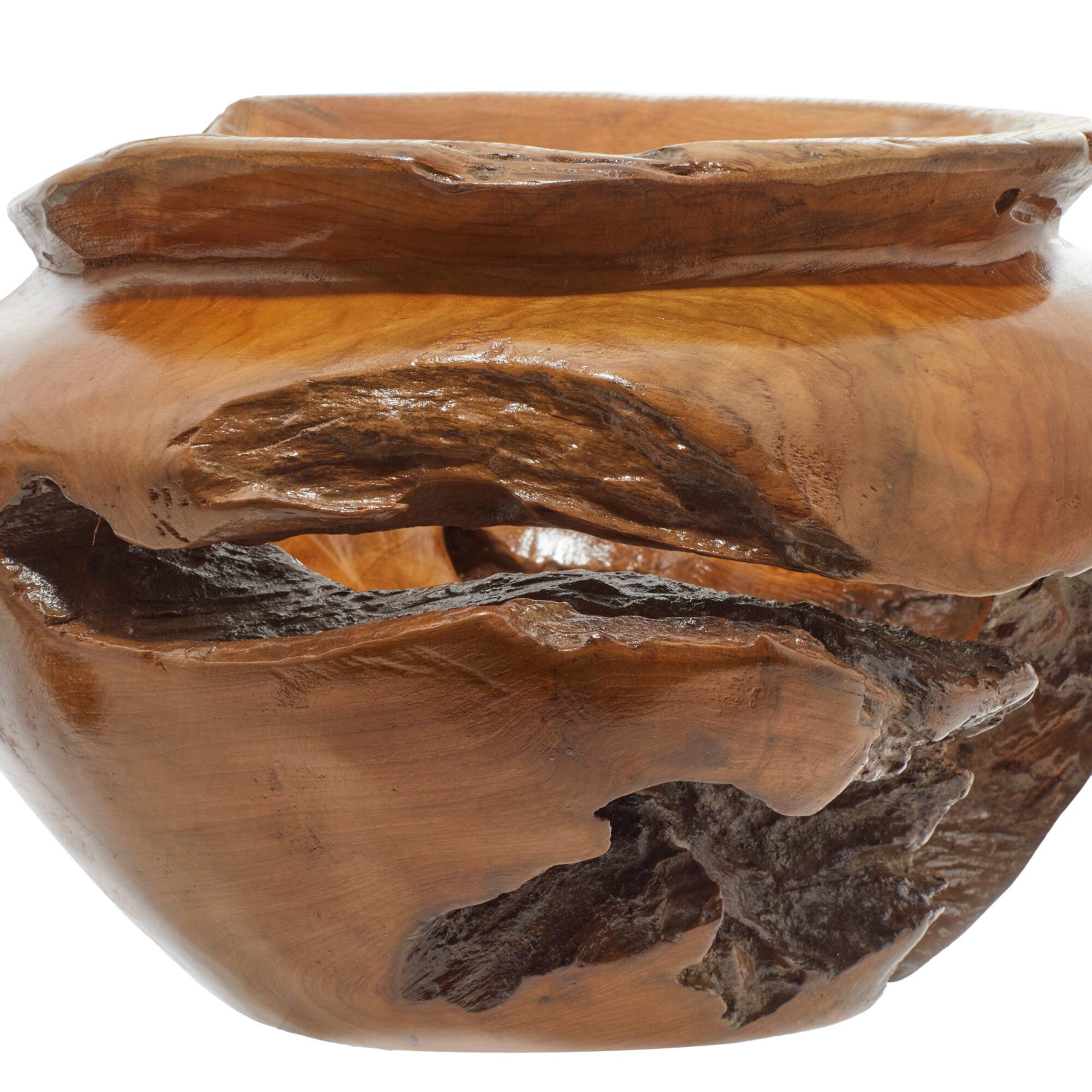 13" Natural Brown Wood Decorative Bowl